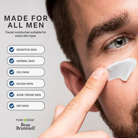 Beau Brummell close-up of the quick-absorbing texture for morning routines.