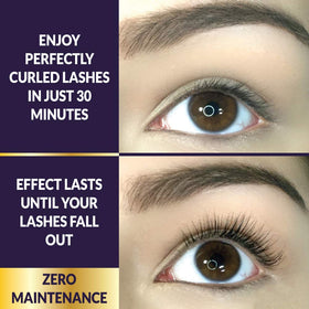 Beau Lashes setting lotion bottle shown for fast curl fixation.