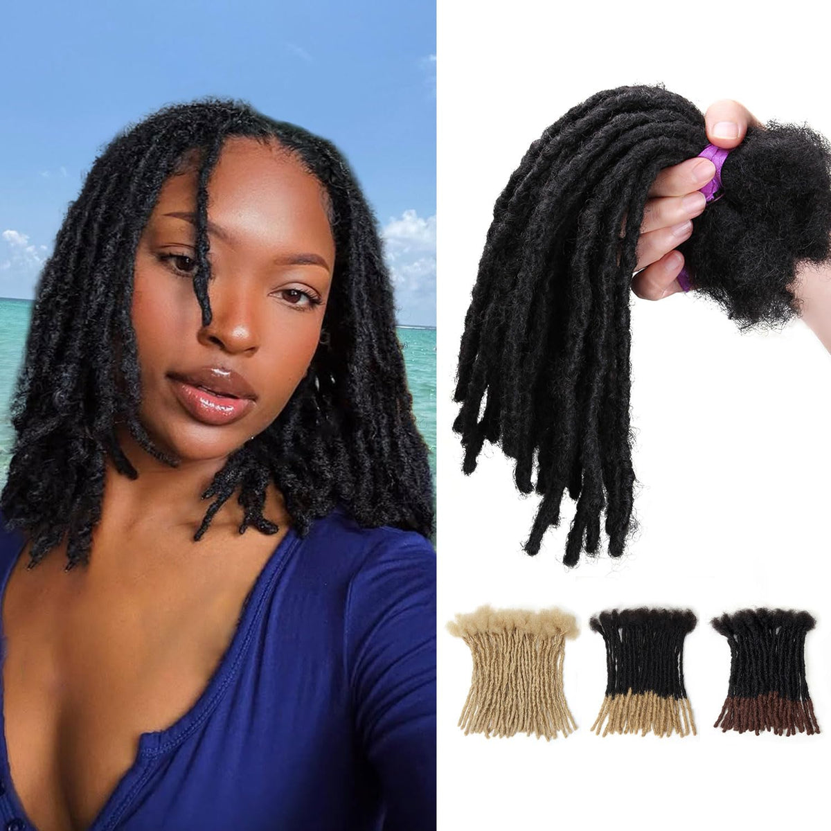 Beauday 10-inch dreadlocks with interlocking weave for a natural, lightweight look.