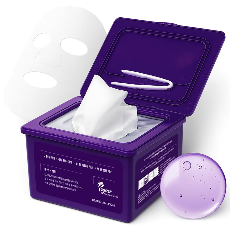 BEAUDIANI Pepti Collagen daily sheet mask packaging showing hydration ready routine