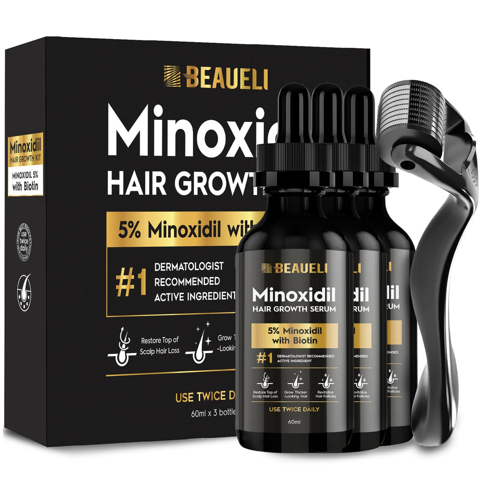 Beaueli Minoxidil bottle close-up for daily use and fuller appearance