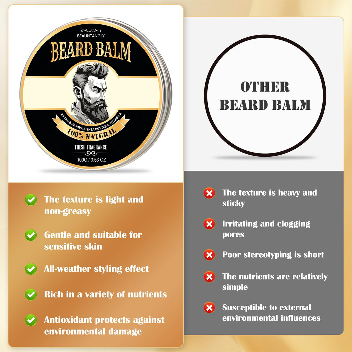 Beauntangly beard balm packaging close-up with label details