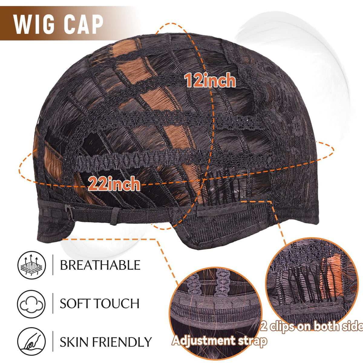 Beautier shoulder-length wig cap features breathable mesh and secure fit.