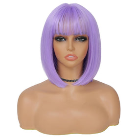 BEAUTIFA lavender wig short 12 inch straight style for quick glam looks.