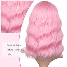 BEAUTIFA pastel pink wig with bob cut offering classic yet edgy look.