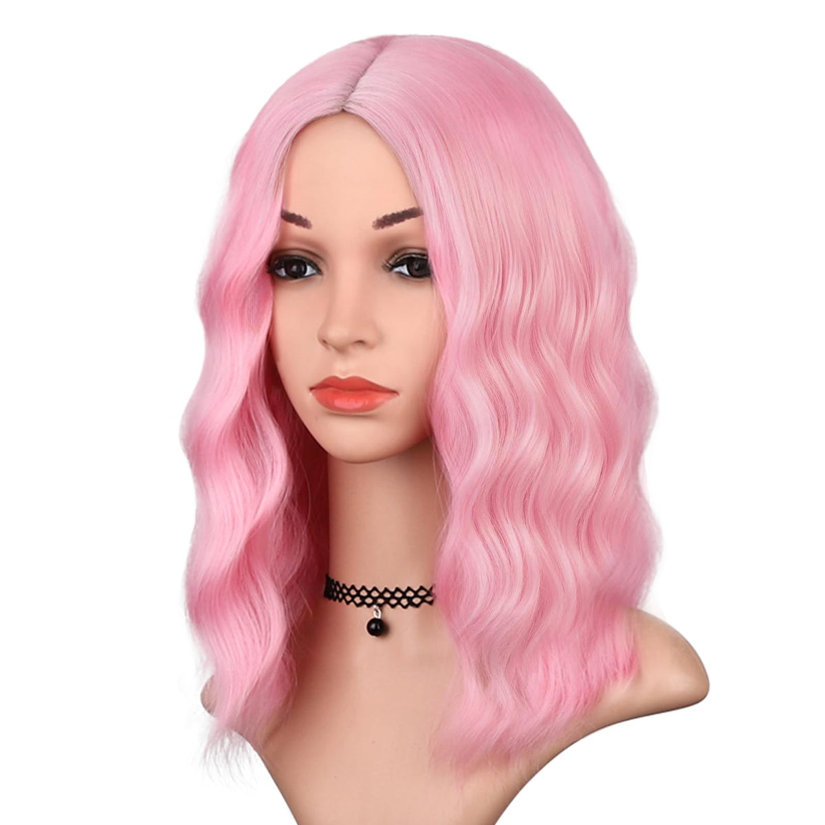 BEAUTIFA pink wig with middle part and 14 inch length for everyday style.