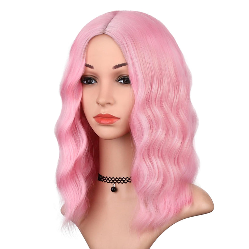 BEAUTIFA pink wig with middle part and 14 inch length for everyday style.