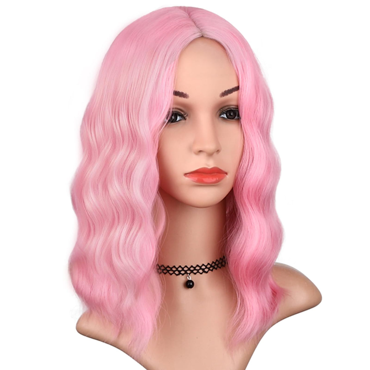 BEAUTIFA pink wig breathable rose net and adjustable straps for comfortable fit.