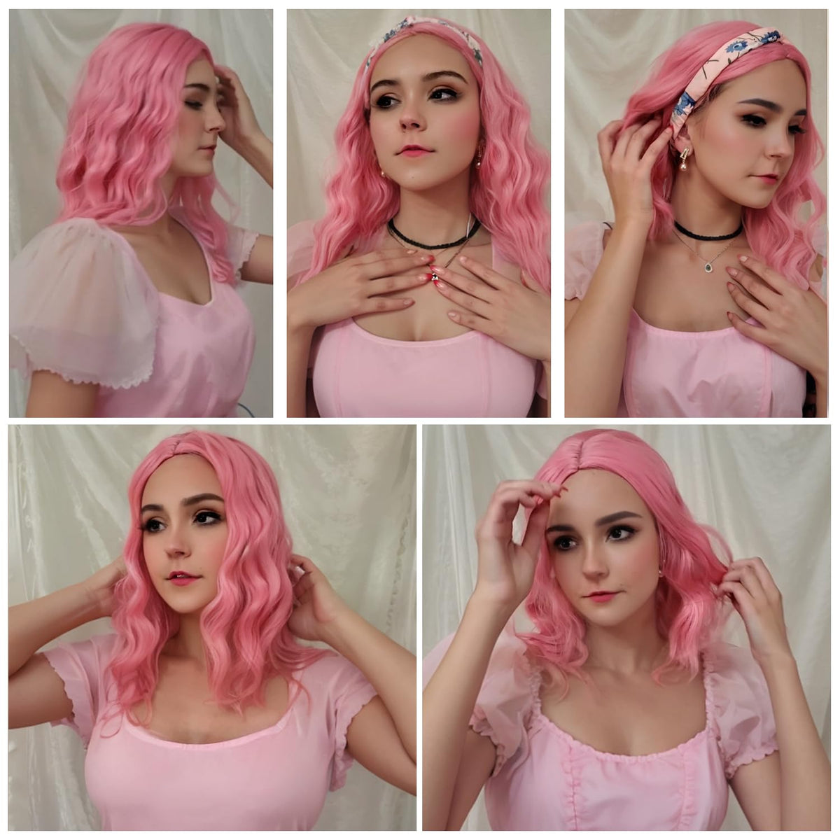 BEAUTIFA pink wig close-up showing soft, silky heat resistant synthetic fibers.