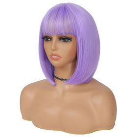 BEAUTIFA purple bob wig with bangs for easy everyday styling.