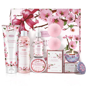 Beautifier Life shower gel bottle pour with silky lather and cherry blossom scent for pampering.