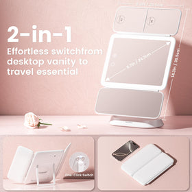 Beautifive mirror offers 5x side magnification for detailed lash line definition.