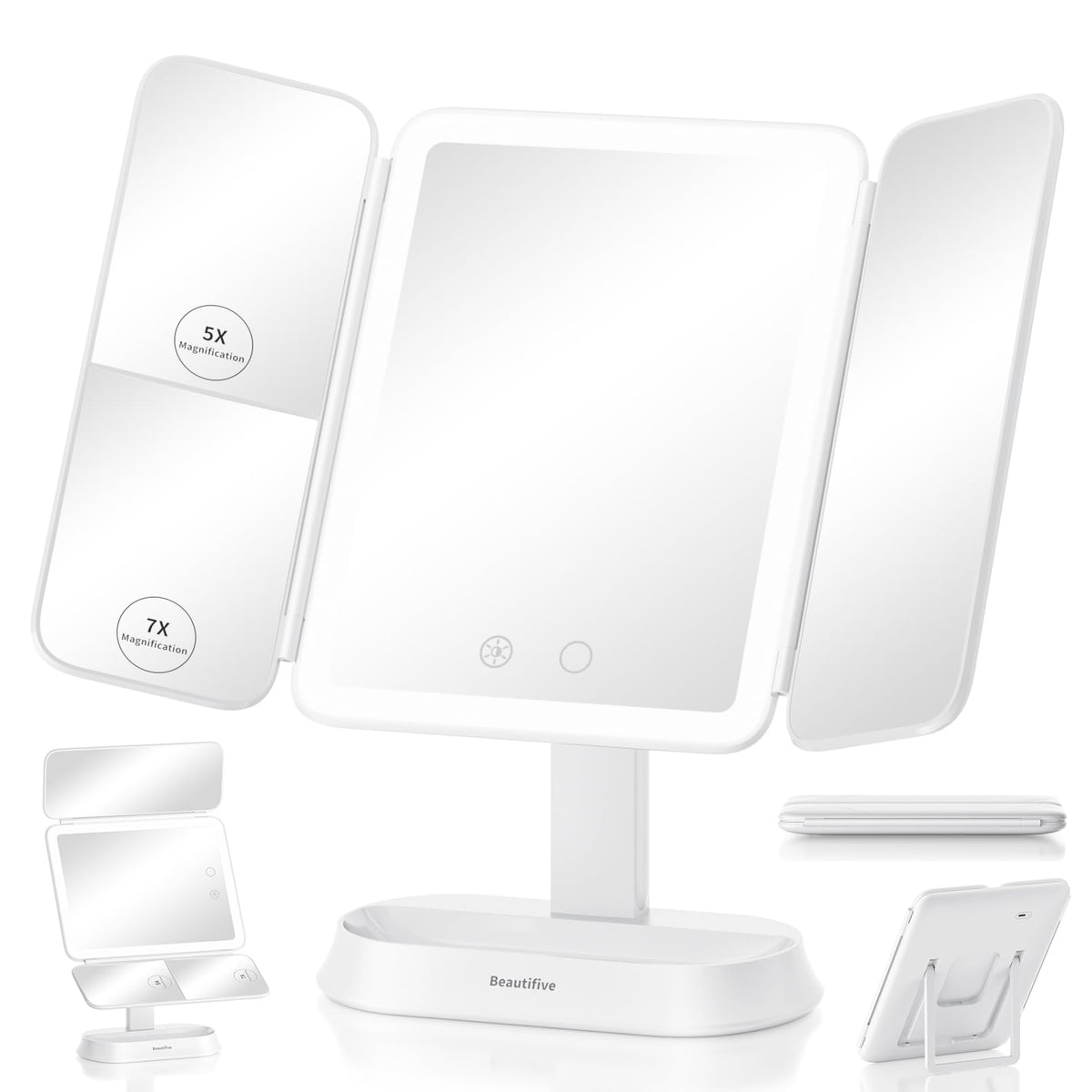 Beautifive lighted makeup mirror with 7x side magnification for precise brow work.