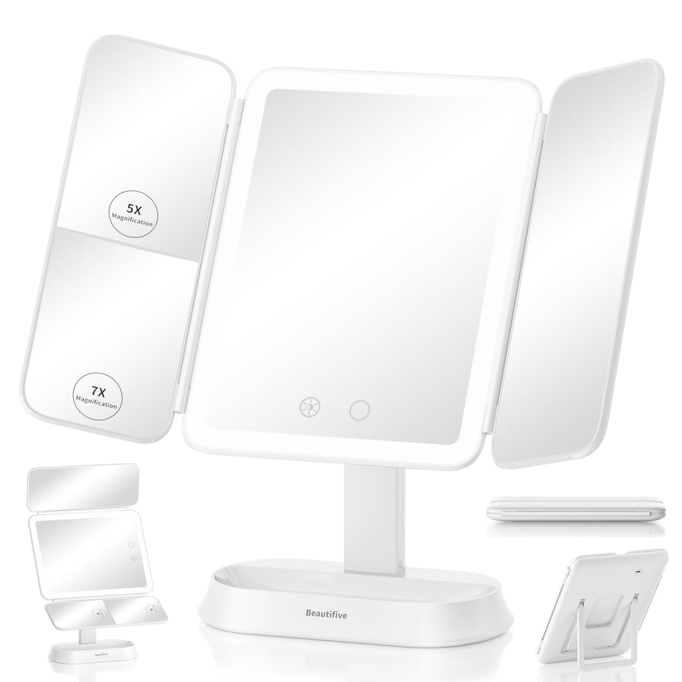 Beautifive lighted makeup mirror with 7x side magnification for precise brow work.
