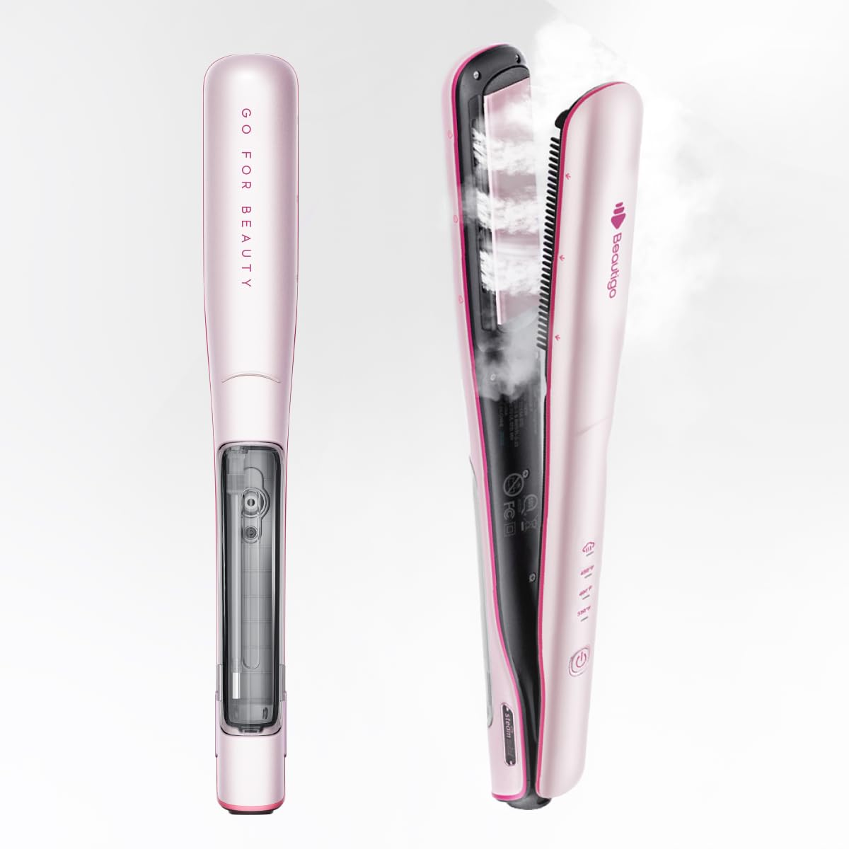 Beautigo steam release action shown during styling for hydrated results