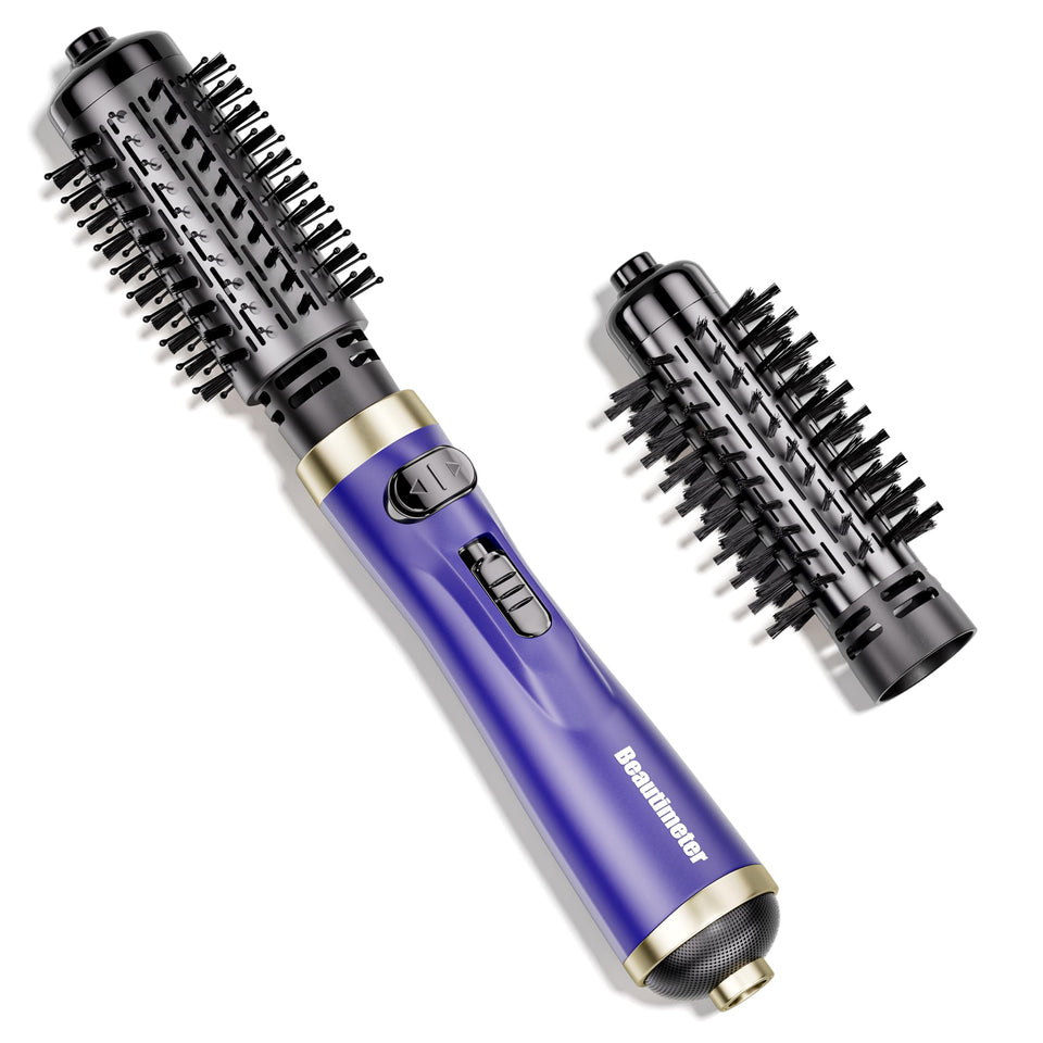 Beautimeter hair dryer brush with 360° rotation for smooth styling.