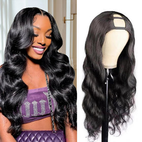 Beautkol U Part wig body wave 18inch with natural parting for quick daily wear.
