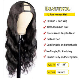 Beautkol U Part wig cap-top clip-in ensures secure, comfortable fit.