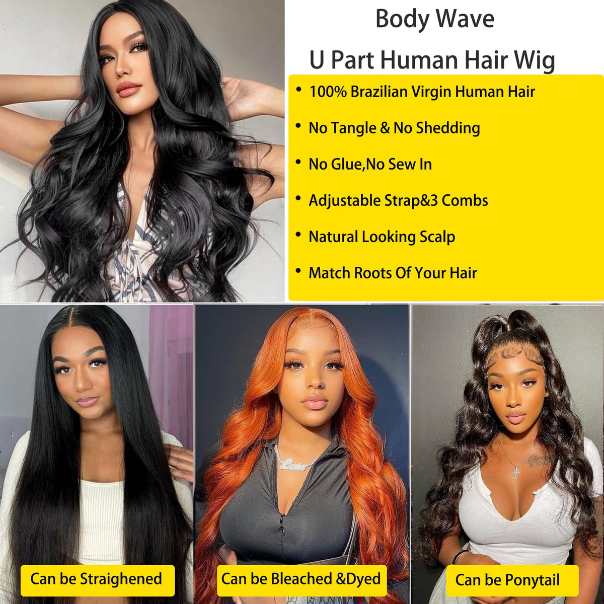 Beautkol U Part wig glueless design enables easy, tool-free wear.