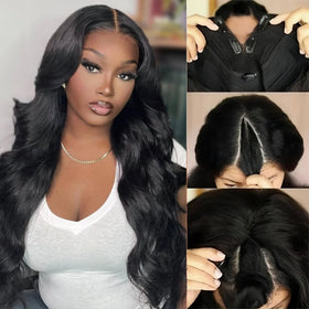 Beautkol V Part Wig body wave 18 inch front view shows natural shine and movement
