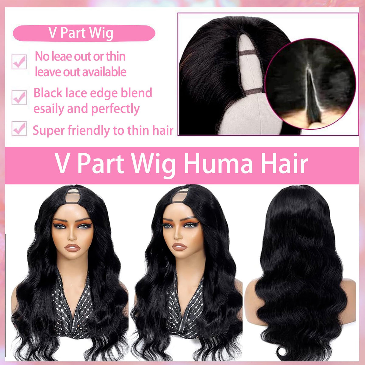 Beautkol V Part Wig body wave 18 inch side view highlights versatile styling