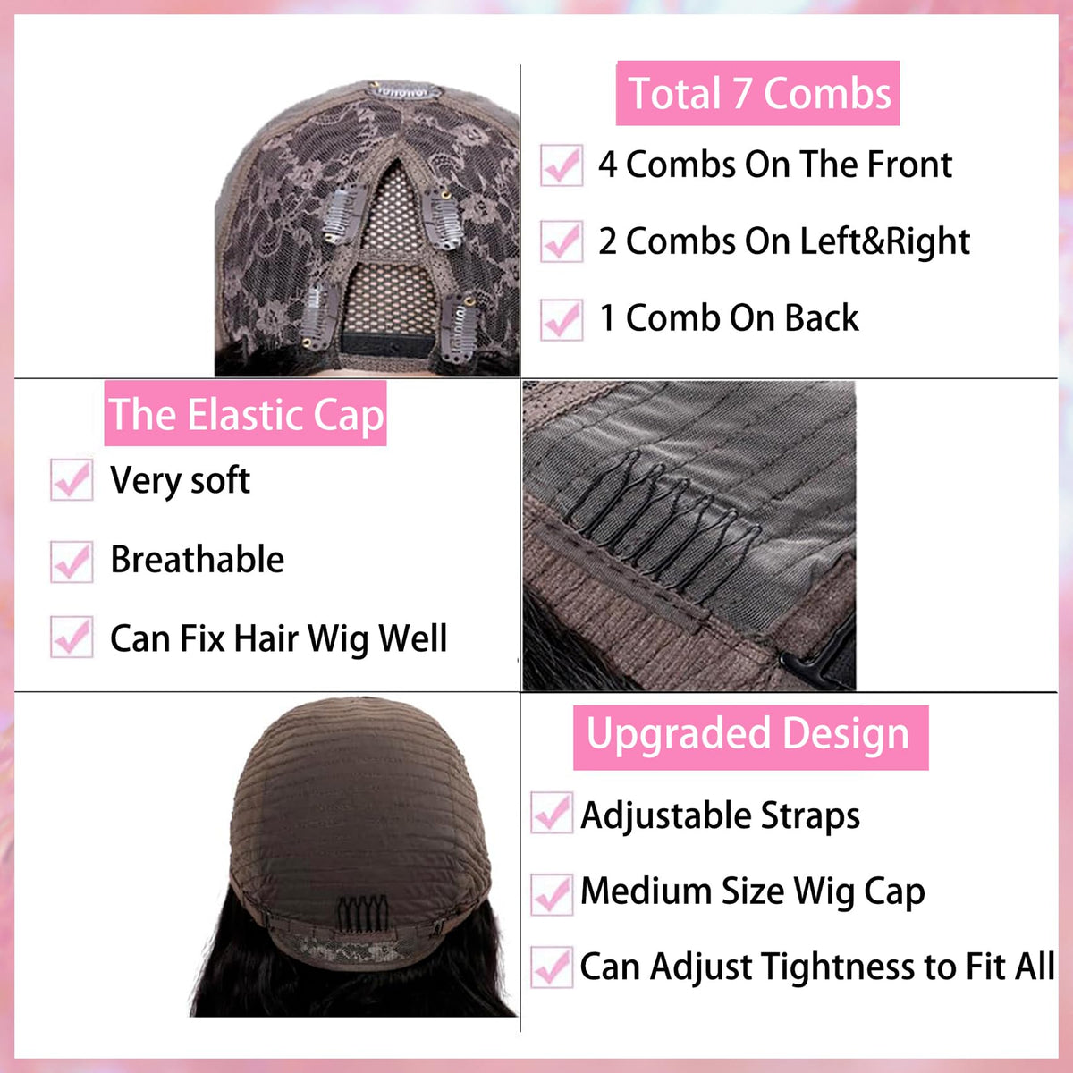 Beautkol V Part Wig clips and strap detail for secure glueless fit