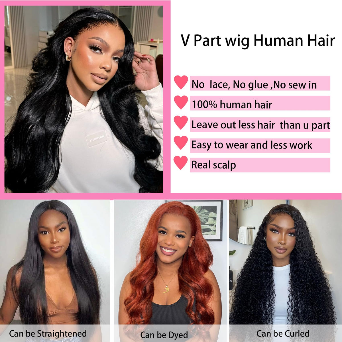 Beautkol V Part Wig hair close-up shows silky texture and shine