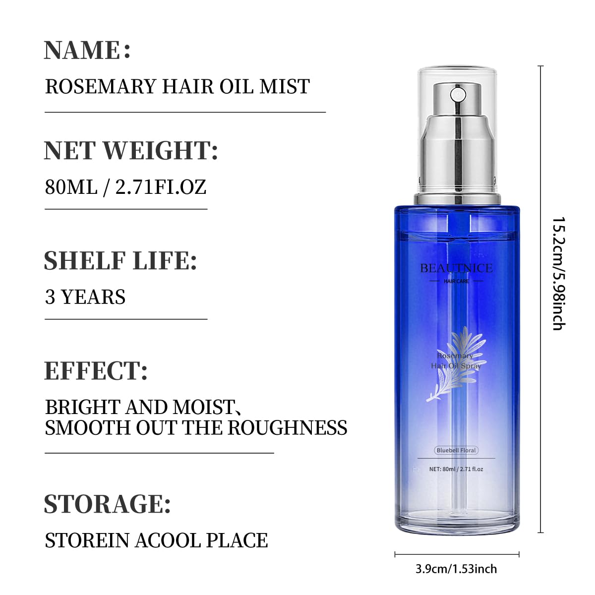 BEAUTNICE Rosemary Oil Spray suitable for both curly and straight hair.