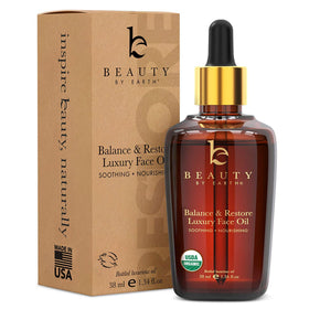 Beauty by Earth Balance bottle front signals a calming skin routine.