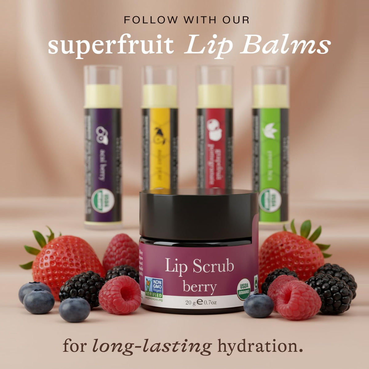 Beauty by Earth Berry Lip Scrub swirl suggesting gentle exfoliation.