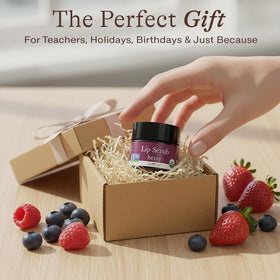 Beauty by Earth Berry Lip Scrub ingredients list on outer box.