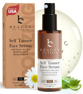 Beauty by Earth Face Tanner Serum bottle with natural formula on label.