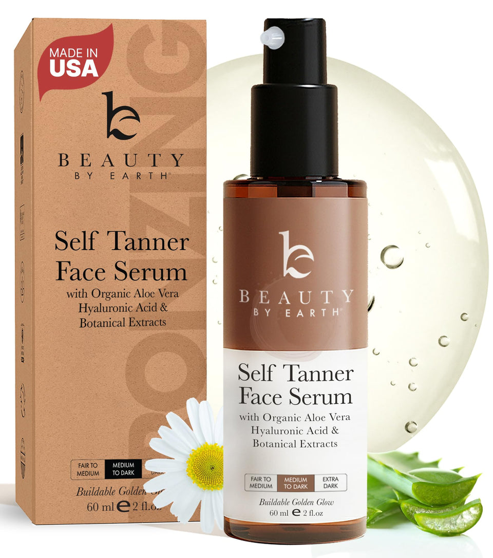 Beauty by Earth Face Tanner Serum bottle with natural formula on label.