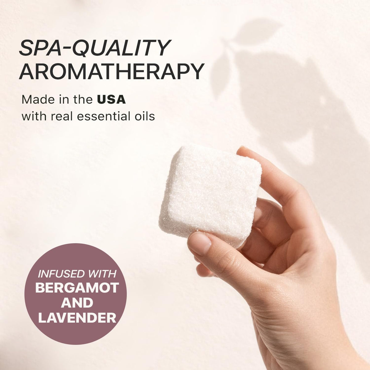 Beauty by Earth Lavender steamers close-up with bergamot notes for spa-like shower aroma.