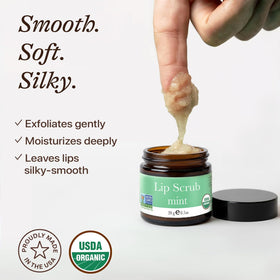 Beauty by Earth lip scrub mint in use demonstrates gentle exfoliation for dry lips