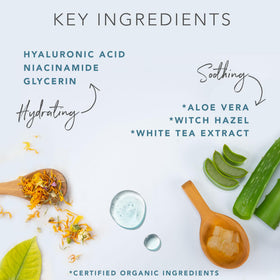 Beauty by Earth Hyaluronic Toner ingredients closeup with niacinamide