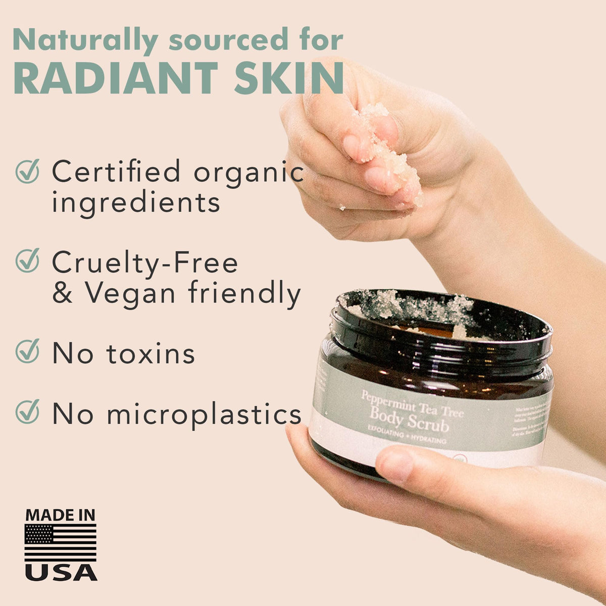Beauty by Earth Peppermint Tea Tree Sugar Scrub jar with creamy texture and visible exfoliants.