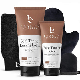 Beauty by Earth self-tanner kit body mitt for smooth, streak-free application.