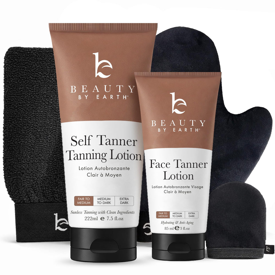 Beauty by Earth self-tanner kit body mitt for smooth, streak-free application.