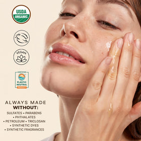 Beauty by Earth oil with argan, jojoba, moringa nourishes dry skin.