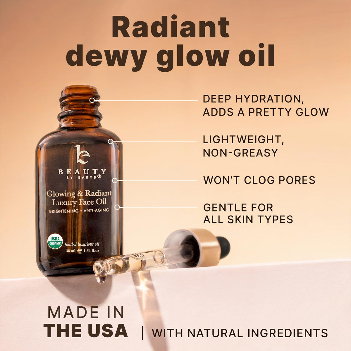 Beauty by Earth face oil texture swatch demonstrates silky absorption.