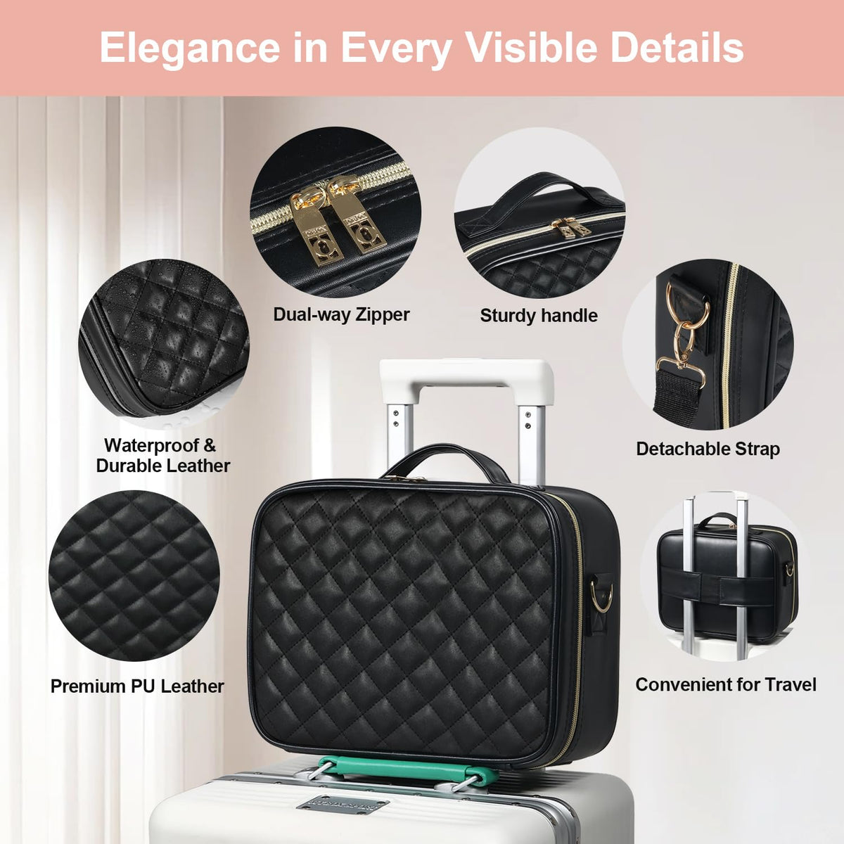 BEAUTY CASE durable water-resistant materials endure daily travel and frequent use.