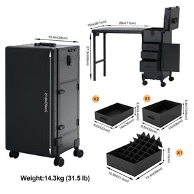 Beauty Case foldable tabletop workstation saves space in small studios.