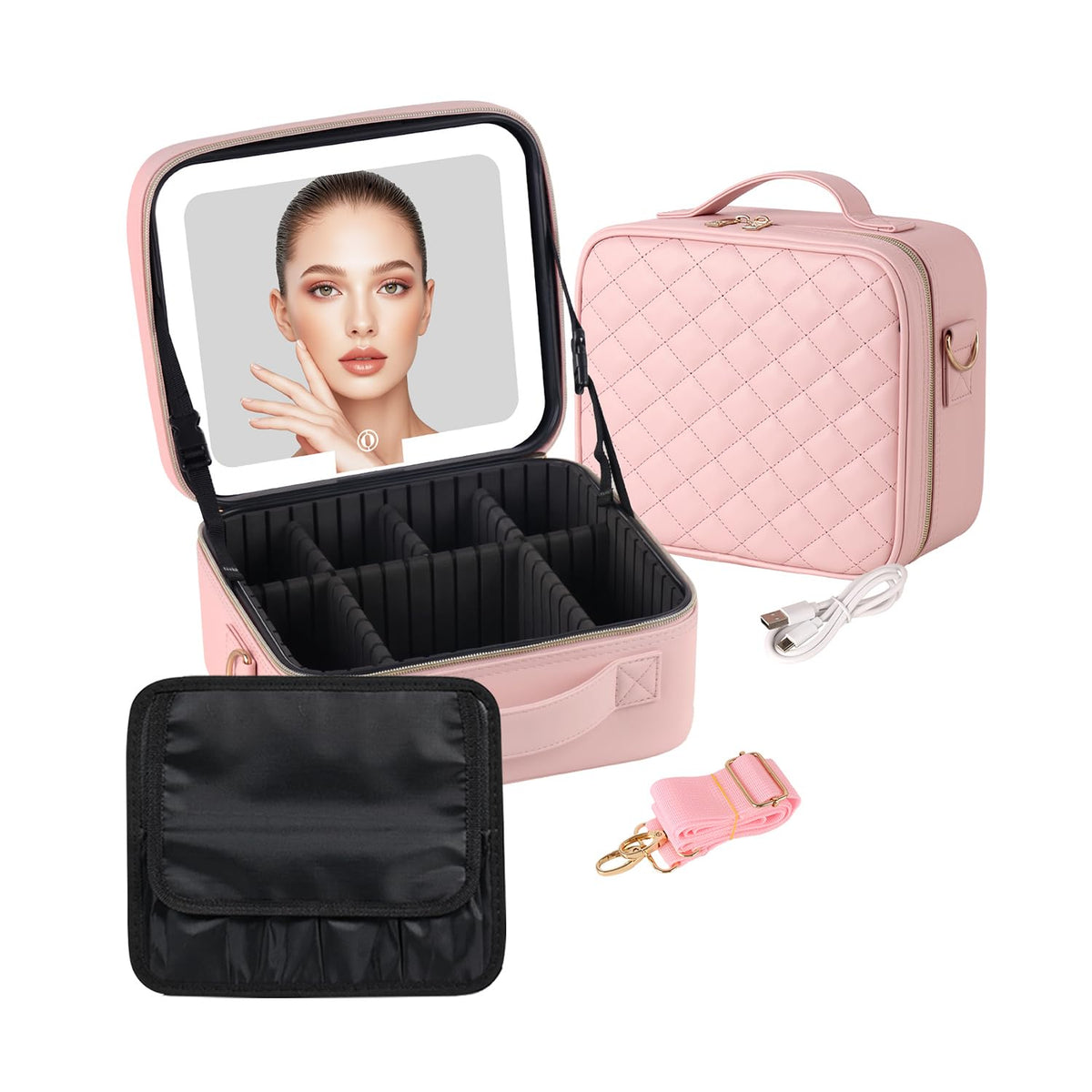 BEAUTY CASE LED mirror with adjustable lighting for precise on-the-go makeup.