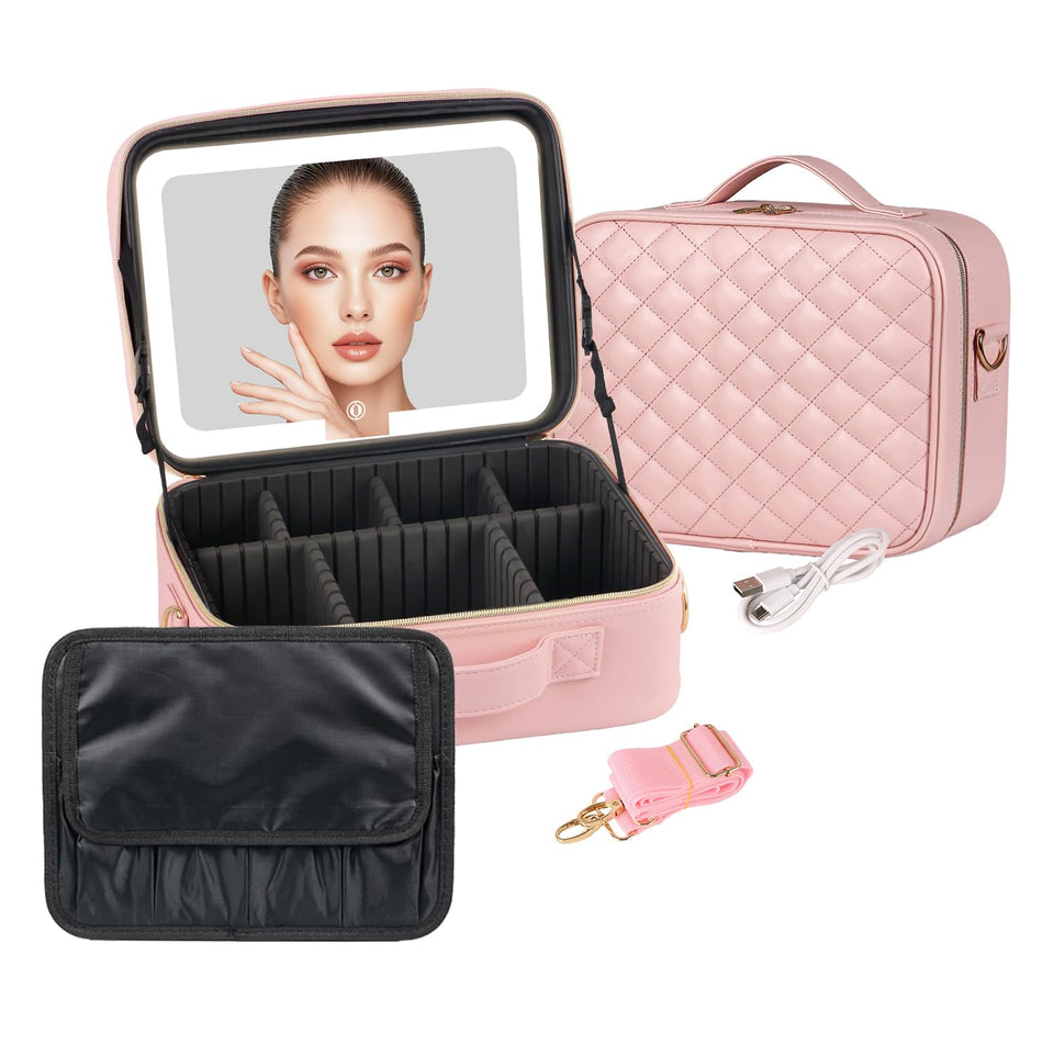 Beauty Case LED mirror bag open for on-the-go makeup lighting