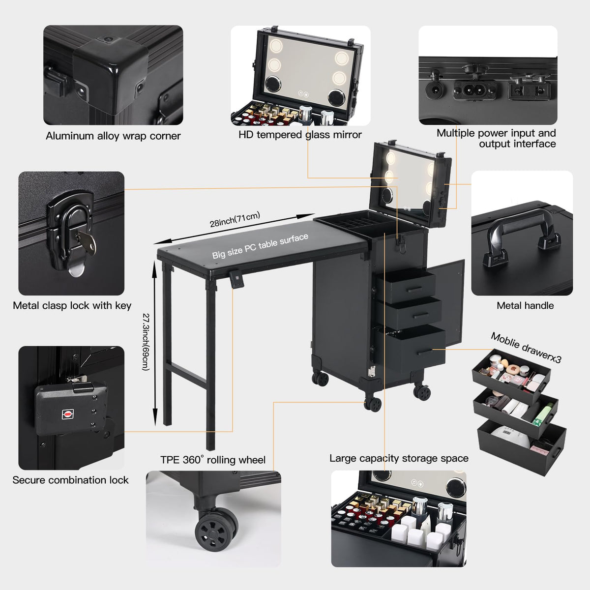 Beauty Case lockable train case provides secure travel for tools.