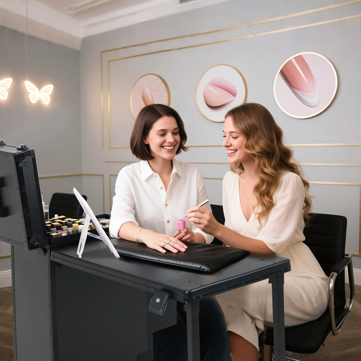 Beauty Case lockable train case provides secure storage during sessions.