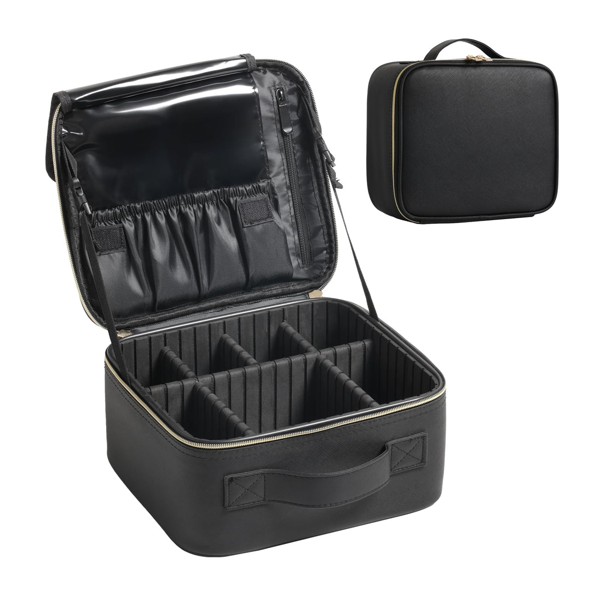 Beauty Case makeup travel case with large capacity to hold bottles and brushes.