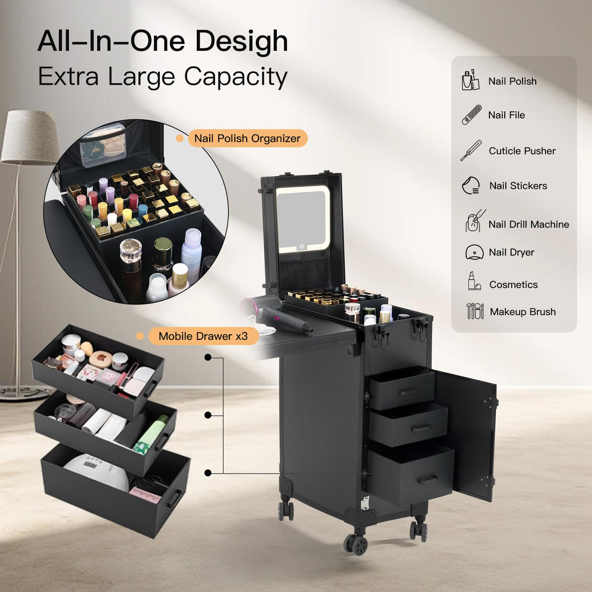 Beauty Case mobile salon station combines style with practical organization.