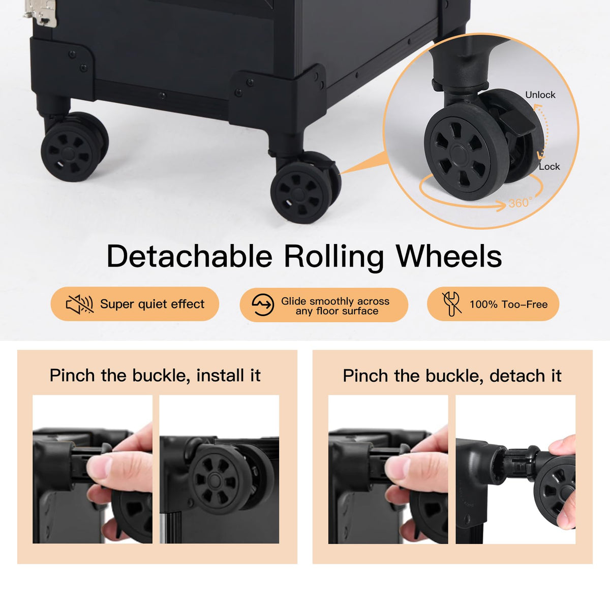 Beauty Case nail desk with wheels for easy on-site transport.